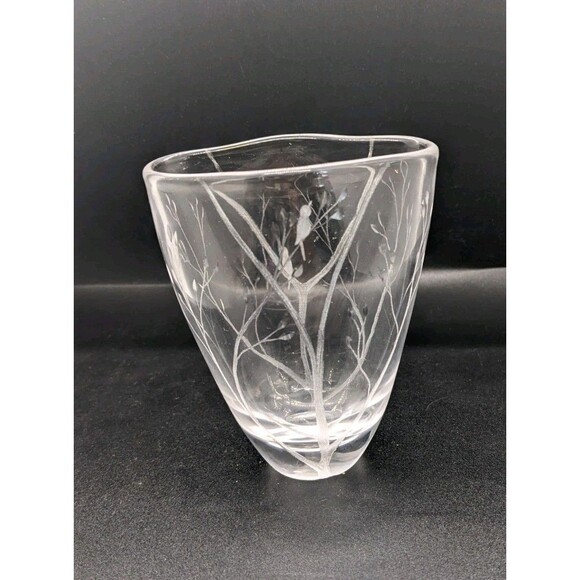 Vicke Lindstrand Artist Kosta Boda Signed Numberd Birds Crystal Glass Vase 4.25" - Picture 5 of 11